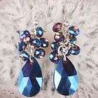 Blue Light Crystal Teardrop Earring Beads Pair C1260  