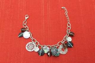 Lia Sophia Neptune Charm Bracelet Genuine Abalone Glass Beads NIB NEW 