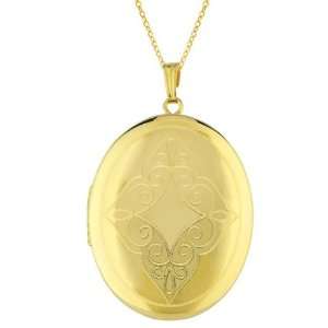    Sterling Sterling/ 14k Gold Engraved Locket Necklace: Jewelry