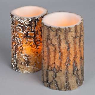 NEW Flameless LED Lodge Park Wood Log Look Wax Pillar Candles  