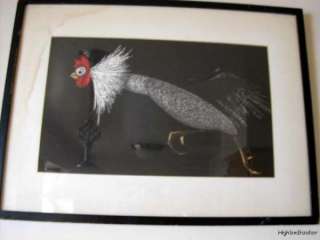 original circa 1950 s kaoru kawano running rooster woodblock print 