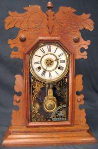 New Haven Niantic Acorn Dancing Frogs Oak Mantel Clock  