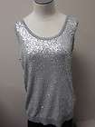 Michael Kors Sequined Front Tank Top Pearl Heather L NWT $120