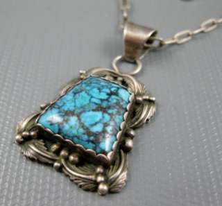 Navajo Foliate Sterling Natural Lone Mountain Turquoise Necklace w 