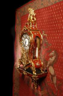 RED LACQUER ORMOLU ROCOCO ANTIQUE FRENCH BRACKET CLOCK!  
