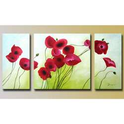 Flowers Hand painted Oil on Canvas (Set of 3)  Overstock