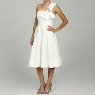 Eliza J Womens Ivory One shoulder Short Bridal Dress  
