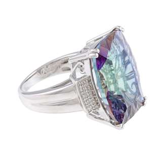 Oro Leoni Sterling Silver Mystic Blue Topaz and Diamond Ring (Size 7 