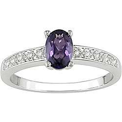 10k Gold Created Alexandrite and Diamond Accent Ring  