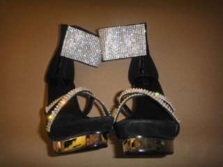 Prom Bridal Club Rhinestone Cuff Black Bling Stiletto Platform Heels 