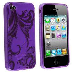   Purple Flower TPU Rubber Skin Case for Apple iPhone 4  Overstock