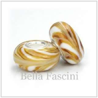 Bella Fascini CARAMEL LATTE AMBER & WHITE MIX Murano Glass Charm Bead 