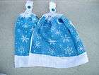 Kitchen Dish Towels W/ Crochet Tops   Snowflakes Blue