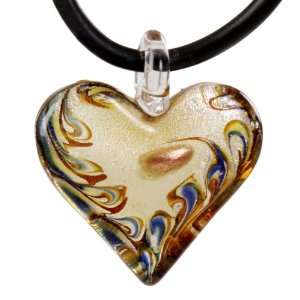 Heart shaped Gold coloured Glass Pendants with Multi coloured Design