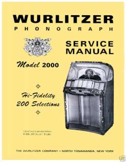Wurlitzer 2000 Centennial Jukebox Service Repair Manual  