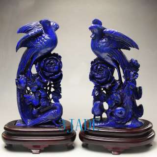 Genuine Lapis Lazuli Phoenix Flower Statues Gemstone Carvings 