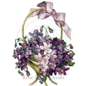 Shabby Vintage Style Lavender Floral Basket 12 Decals  