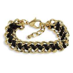 Goldtone Link and Black Rope Bracelet  