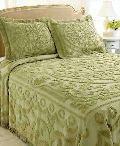 CHANTILLY Queen Sage Green woven Chenille bedspread  