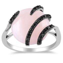   Silver Pink Opal and Black Diamond Accent Ring  Overstock
