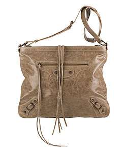 Balenciaga Taupe Leather Studded Messenger Bag  