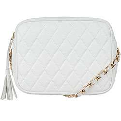   Patent Leather White Quilted Leather Shoulder Bag  Overstock