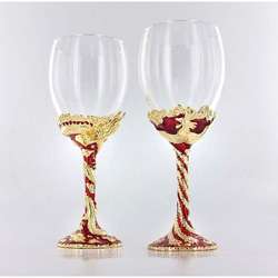 Handcrafted Dragon/ Rooster Wine Glasses (Set of 2)  