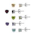 Glitzy Rocks Sterling Silver Multi gemstone Heart Earring Studs (Set 