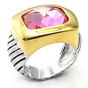  Art Deco Two Tone Pink Cushion Cut CZ Ring: Jewelry