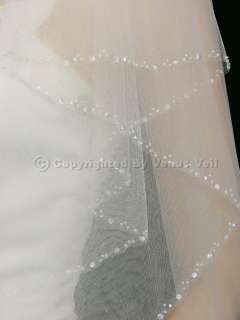 2T White Elbow Length Beaded Edge Bridal Wedding Veil  
