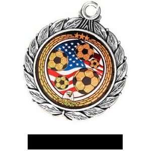 Eagle Mylar Custom Soccer Medal Ribbon 8501 SILVER MEDAL/BLACK RIBBON 
