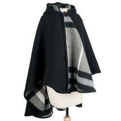 Burberry Black Plaid Wool/ Cashmere Blend Hooded Cape  