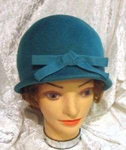 Vintage Glenover Henry Pollak Wool Felt Cloche Teal Hat  