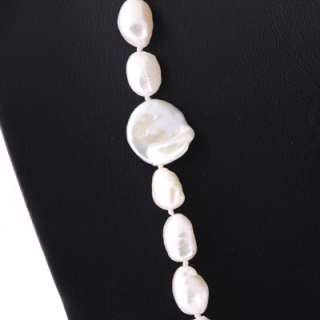 36 Freshwater Coin Pearls White / Golden Pink Necklace  