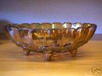 Carnival Glass Amber Irridescent Footed Fruit Bowl  