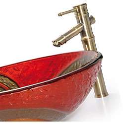 Kraus Copper Snake Glass Sink and Bamboo style Bathroom Faucet 