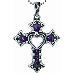 Pewter Purple Crystal Heart Cutout Cross Necklace  Overstock