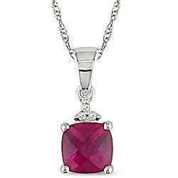 10k Gold 1/10ct TDW Diamond/ Created Ruby Necklace  
