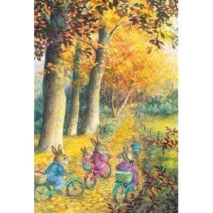  Thanksgiving Greeting Card Bunnies on Bikes Susan Wheeler 
