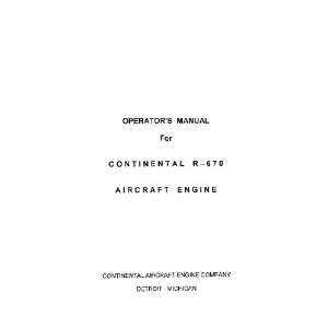  Continental R 670 Aircraft Engine Operator Manual Continental 