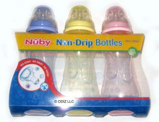 Nuby Non Drip Tinted 10oz Baby Bottles 3 Pack BPA FREE  