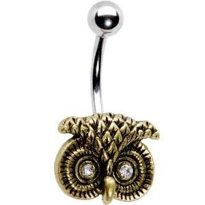  Crystalline Eye Antiqued Owl Belly Ring: Jewelry