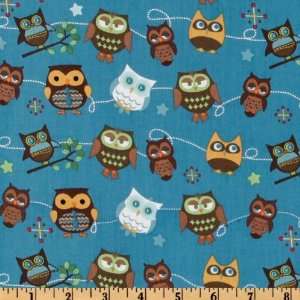  44 Wide Hooty Hoot Kangaroo Owl Roll Call Blue Fabric By 