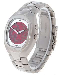 Fossil Mens Red Dragon/Flame Dial Stainless Steel Watch   