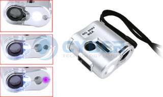 Mini 60X Pocket Microscope Loupe LED UV Light Magnifier  