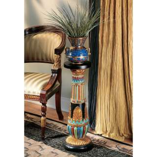 Egyptian Hand Painted Regal Column Architectural Pedestal Plant Stand 