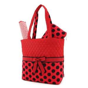   Monogrammable Black & Red Polka Dot Quilted (3) Piece Diaper Bag: Baby