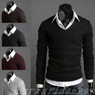 NWT Mens Premium Stylish Slim Fit V neck Knitted Sweater 3Size 5color 