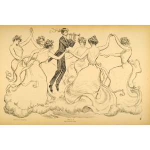  1906 Charles Dana Gibson Girls Dancing Dream Man Print 