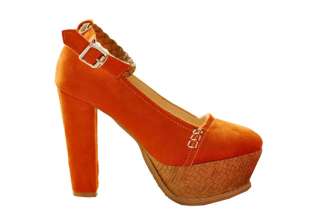   Heel Platform Ankle Strap Round Toe Faux Suede Shoes Size US  